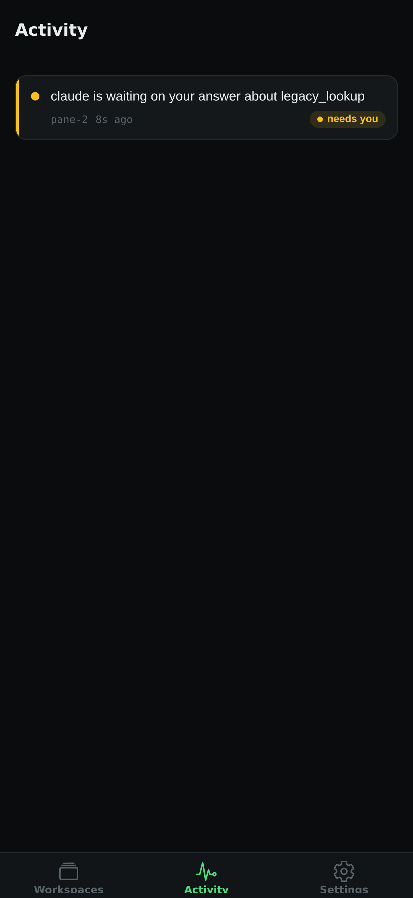 Recent agent activity in vmux Remote